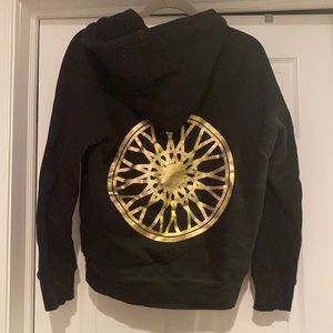 Fleece black hooded soul cycle zip up gold wheel